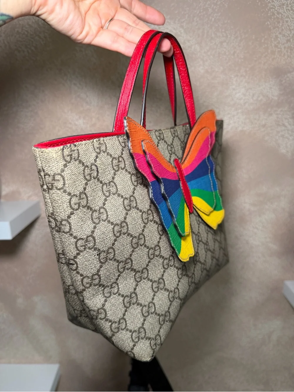 Gucci Rainbow Butterfly Mini Tote in Multicolor and Red Trim